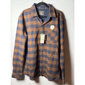 Nomad Men’s X Large Lined Thermal Flannel Shirt Orange Blue Buffalo Check NWT
